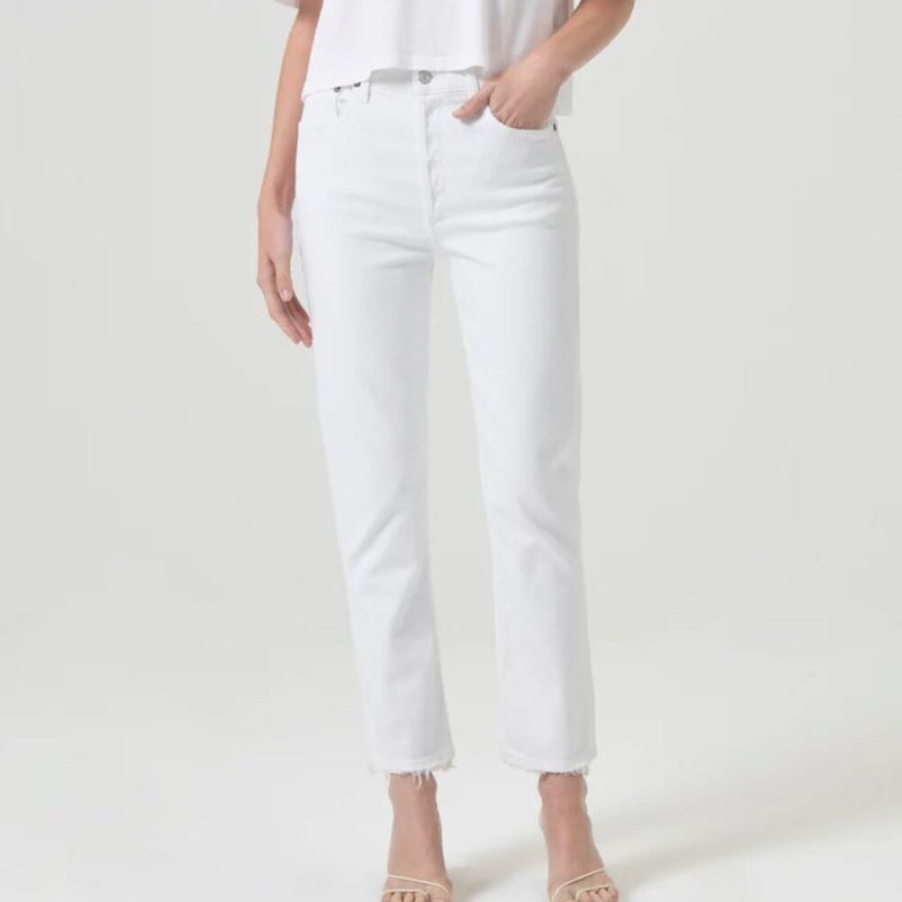 Agolde Riley High Rise Straight Crop in Sour Cream size 25